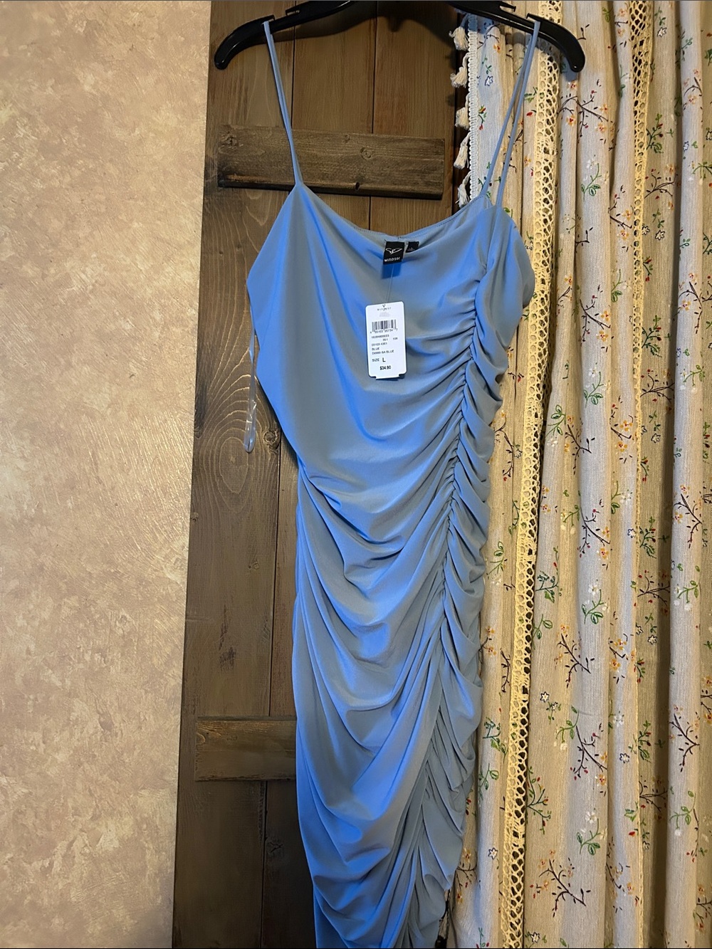 Windsor Light Blue Ruched Spaghetti-Strap Mini Dress